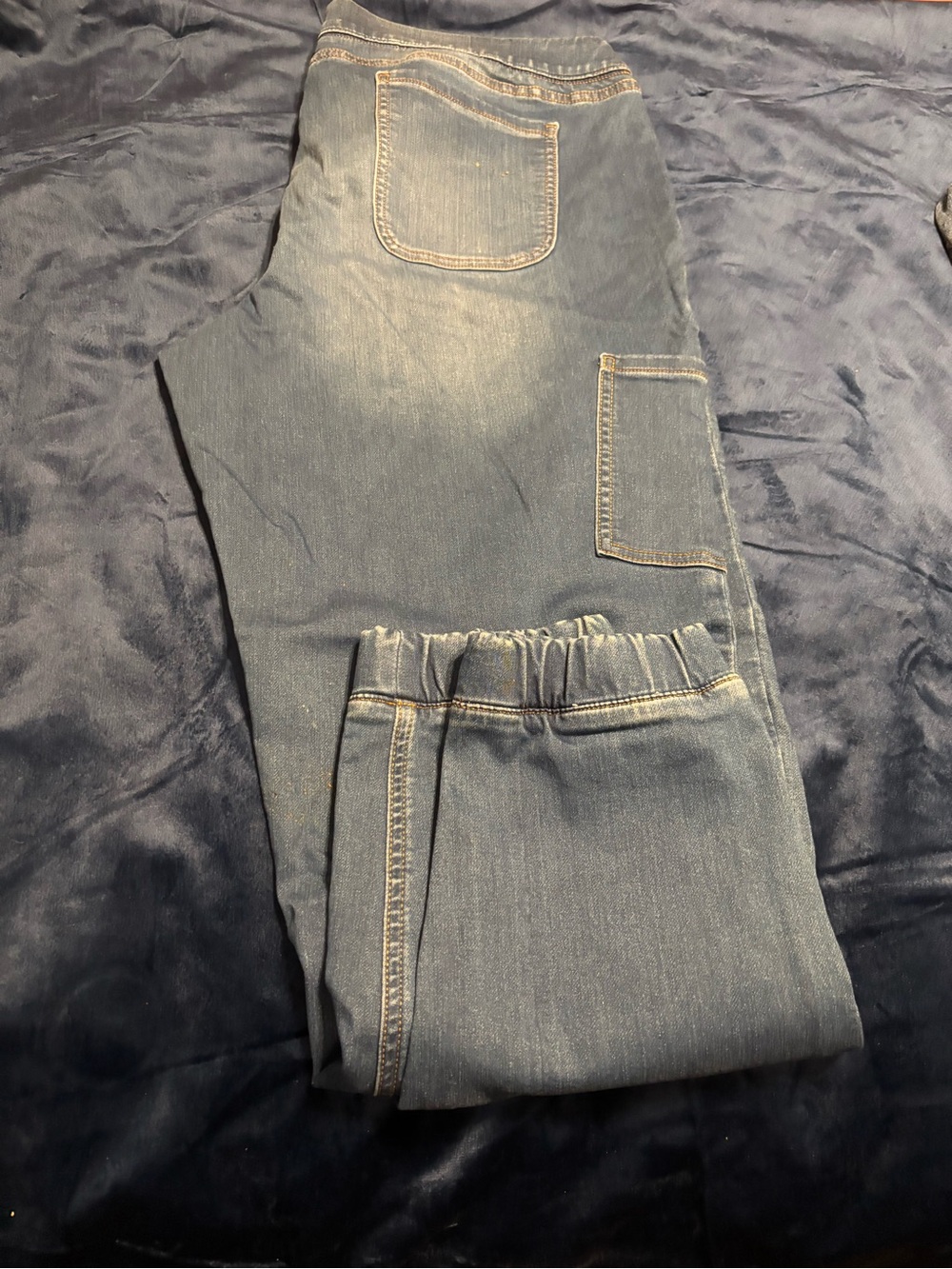 Denim & Co Women’s XL Pull On Cargo Jeans Stretch Blue Denim NWT - Picture 1 of 7